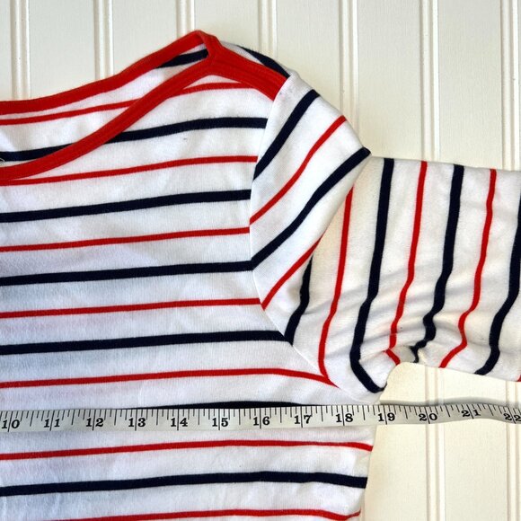 St. John's Bay Women M‎ Boatneck Tee 100% Cotton White Red Navy Striped Nautical - Picture 2 of 7